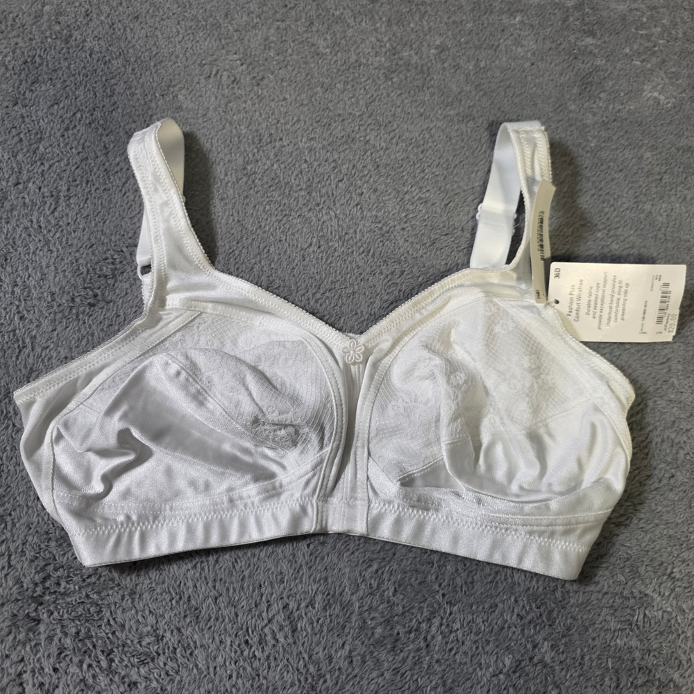 Underscore Womens 36D Bra White Fashion Plus Comfort Wirefree Lace Seamed New